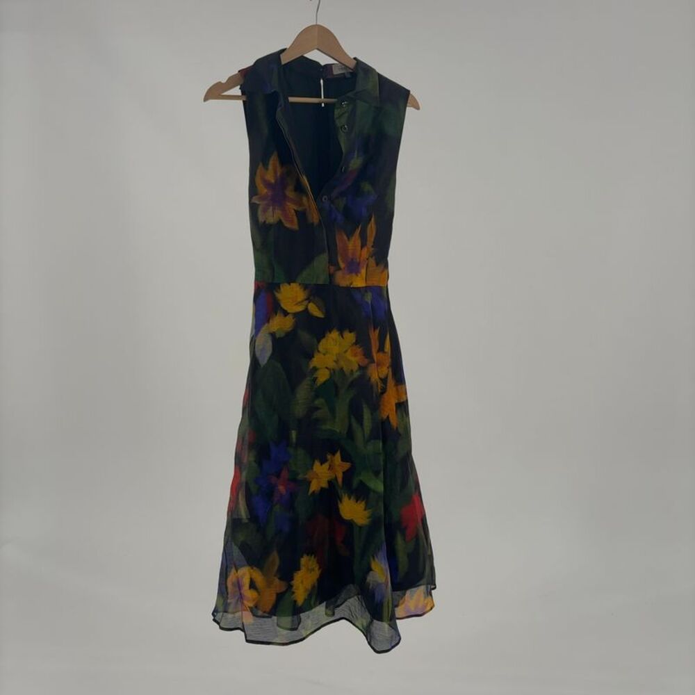 Teri Jon by Rickie Freeman Silk & Linen-Blend Midi Dress